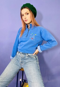 Vintage 90s Disney Embroidered Quarter Zip Blue sweatshirt