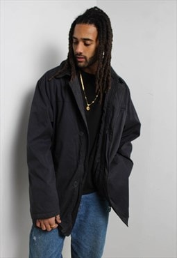 Vintage Y2K Oversize Over Coat Mac Jacket Black