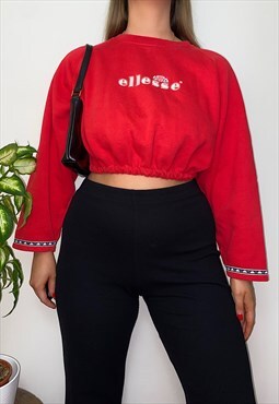 Reworked Ellesse Red 90s Cropped Sweatshirt