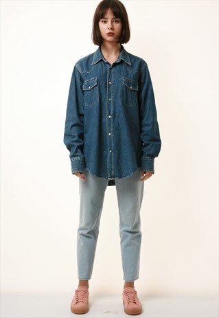 90S VINTAGE CALVIN KLEIN DENIM SHIRT BLOUSE 1201