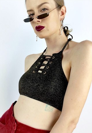 VINTAGE GLITTER TIED CROP TOP BEACHWEAR SWIMSUIT