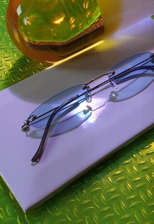 Y2K ULTRA SLIM RIMLESS SUNGLASSES IN BLUE