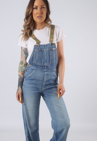 VINTAGE LEE DENIM DUNGAREES BICH REWORKED UK 8 XS (B3I)