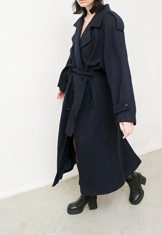 VINTAGE WOOL COAT RETRO SWEDISH DESIGN BLACK LONG SLEEVED