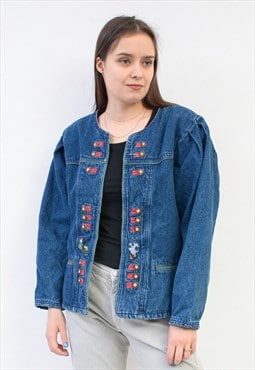 Vintage Alphorn Women's L XL Trachten Denim Blazer Jacket