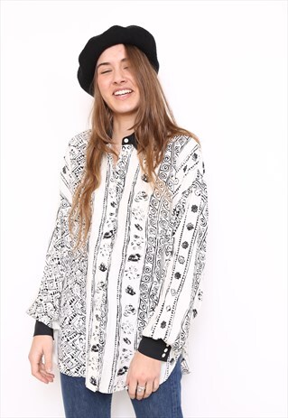 VINTAGE 90S MONOCHROME BOHO PRINT SHIRT
