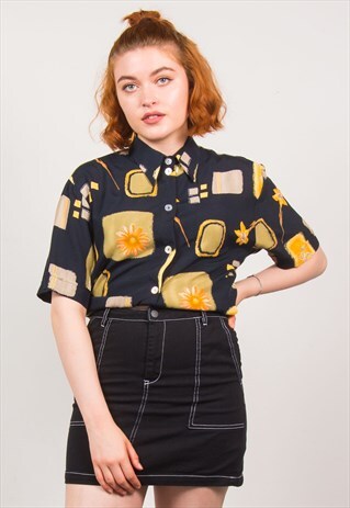 VINTAGE 90'S ORANGE FLORAL PATTERN SHIRT