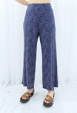 90s Vintage Navy Floral High Waisted Trousers