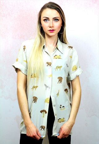 1990S VINTAGE SAFARI PRINT VISCOSE BLOUSE