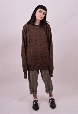 VINTAGE 90'S BROWN OVERSIZED WOOL GRUNGE JUMPER SIZE XL