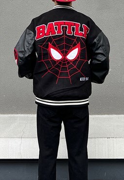Black Embroidered Oversized Spider Baseball Varsity jacket 