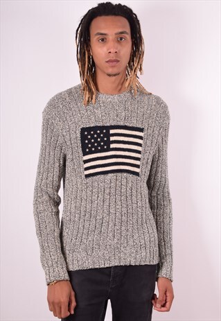 POLO RALPH LAUREN MENS VINTAGE JUMPER SWEATER LARGE BEIGE 90