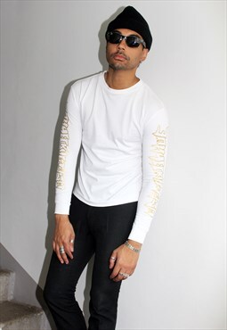 Gosha Rubchinskiy White Long Sleeve Gold Print T-Shirt