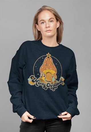 70S VINTAGE INSPIRED MUSHROOM T SHIRT BLACK, UNISEX