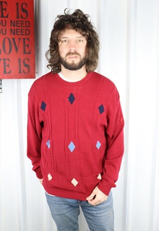 VINTAGE 90'S COSY THICK KNITTED PATTERNED JUMPER OVERSIZED