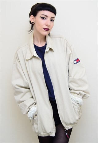 00'S RETRO BEIGE TOMMY HILFIGER BOMBER STYLE JACKET