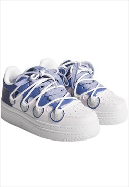 Double laces sneakers flat sole trainers in blue