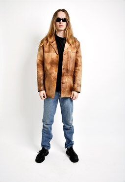 Retro style faux leather mid long coat brown vintage rave