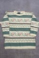 VINTAGE KNITTED JUMPER ABSTRACT CUTE FLOWER PATTERNED KNIT 