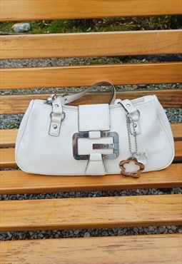 Y2K Guess Silver Embossed Logo Small Beige Bag