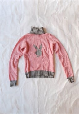 vintage y2k pink wool Turtleneck Jumper