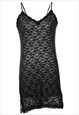 Vintage Black Floral Lace Slip Dress - M