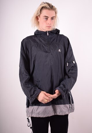 STARTER MENS VINTAGE PULLOVER RAIN JACKET XL BLACK 90S