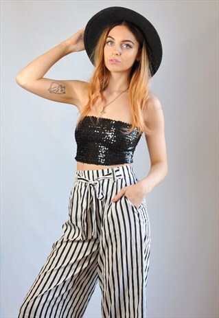 VINTAGE BLACK SEQUIN BANDEAU CROP TOP