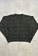 VINTAGE KNITTED JUMPER ABSTRACT PATTERNED V-NECK SWEATER