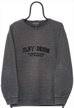 Vintage FLNY Denim Spellout Grey Sweatshirt Womens