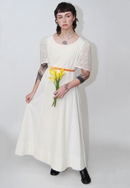 60s Lace Gown (L / XL) vintage floral boho wedding bridal
