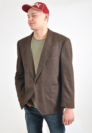 VINTAGE TWEED BLAZER JACKET IN BROWN