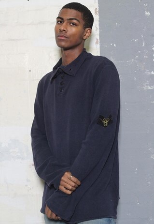 RARE VINTAGE STONE ISLAND BUTTON UP KNIT JUMPER BLUE
