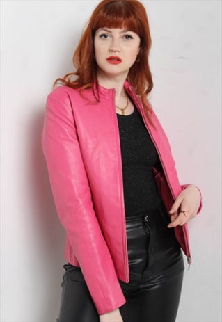 VINTAGE 90'S CAFE RACER LEATHER JACKET PINK