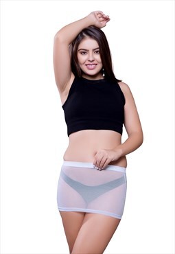 White Net Tight Sheer See Through Mini Elasticated Skirt
