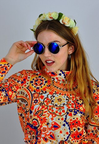VINTAGE RETRO BLUE REFLECTIVE SUNGLASSES WITH METAL FRAMES