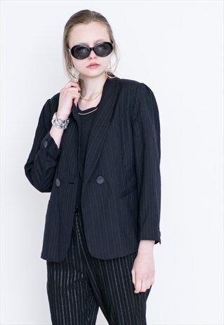VINTAGE DARK BLUE STRIPED RETRO JACKET
