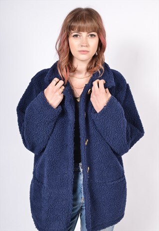 VINTAGE 90'S OVERSIZED FLEECE CARDIGAN JACKET BLUE