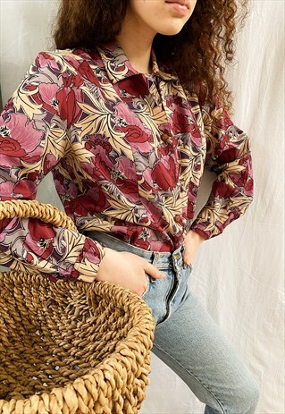 VINTAGE 70S PARISIAN MOD BOTANICA PRINT TOP BLOUSE SHIRT