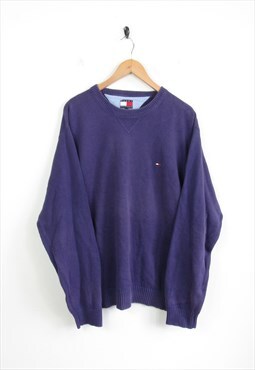Tommy Hilfiger 90s OG Logo Purple Knit Sweatshirt XL