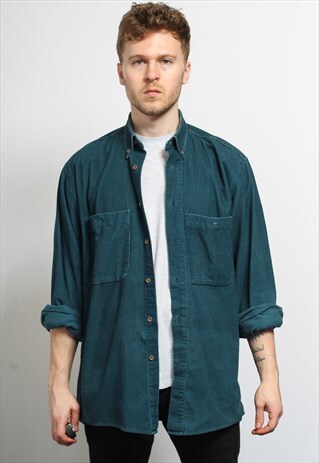 VINTAGE CORDUROY CORD SHIRT GREEN