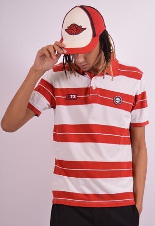 TIMBERLAND MENS VINTAGE POLO SHIRT LARGE PINK STRIPES 90S