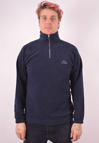 KAPPA MENS VINTAGE FLEECE JUMPER LARGE NAVY BLUE 90S