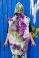 TIE-DYE FLEECE GILET HANDMADE SLEEVELESS HOOD JACKET PURPLE