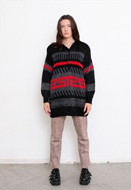 Vintage Sweater Knitted Black Jumper Oversized 90s