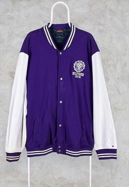 Tommy Hilfiger Varsity Bomber Jacket Purple White Men's XXL