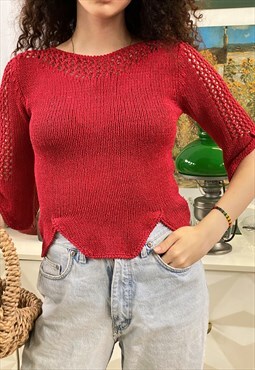 Vintage 90s minimalist knitted red blouse top