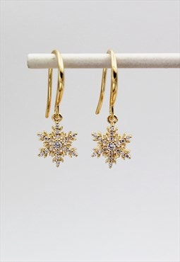 Gold Vermeil Stone Set Sparkling Snowflake Drop Earrings