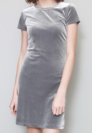 VINTAGE 1990'S GREY SOFT VELVET MINI DRESS