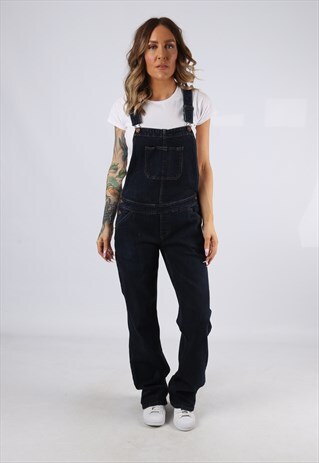 DENIM DUNGAREES SLIGHT FLARED LEG LONG LEG UK 10 (C94K)